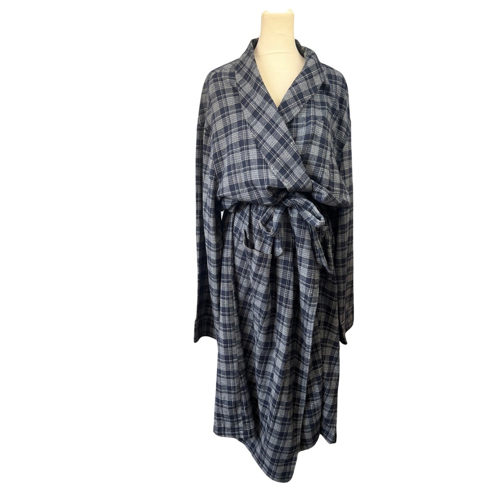 POLO Ralph Lauren Blue Plaid Cotton Flannel Tie Front Robe Sz L/XL Loungewear